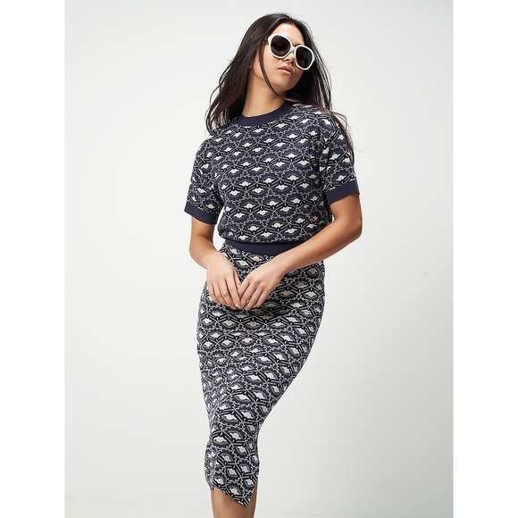 MAX MARA Weekend Magma Knit Pencil Skirt MaxMara Blue Print Knitwear Small - Picture 12 of 16